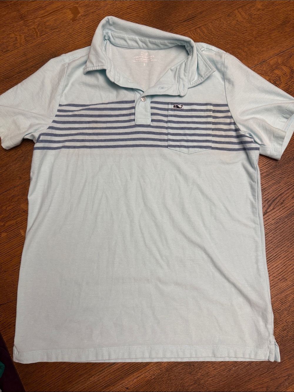 Vineyard Vines Boy’s Pale Blue Polo with Navy Stripes